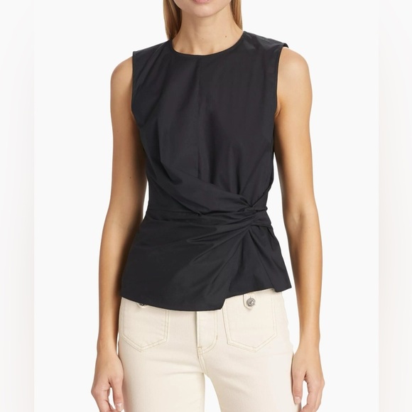 Veronica Beard Bisa Twisted Stretch Cotton Poplin Top Black Sleeveless Sz 8 248$ - Picture 3 of 10